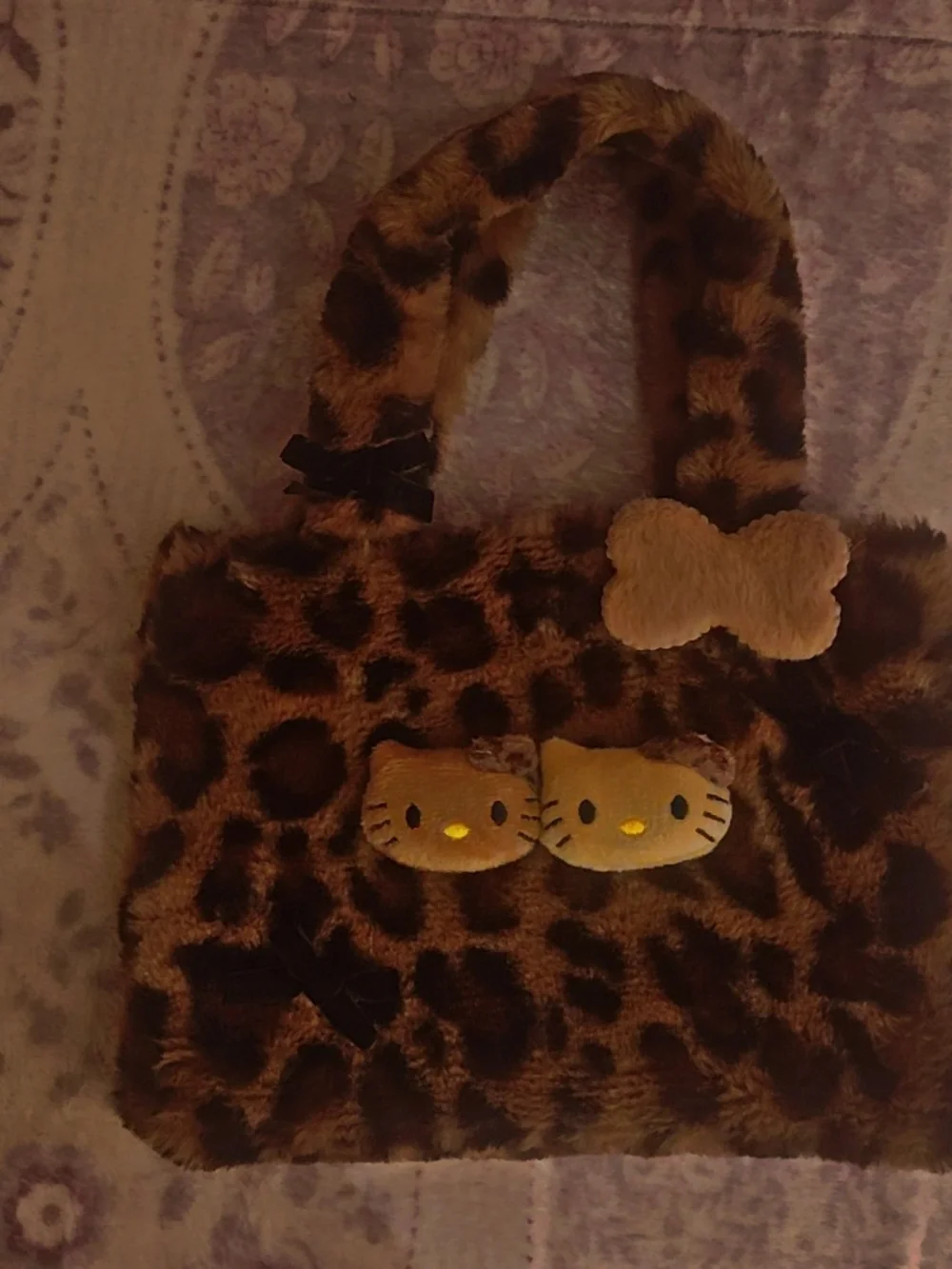 Leopard Print Hello Kitty Handbag with - Brown